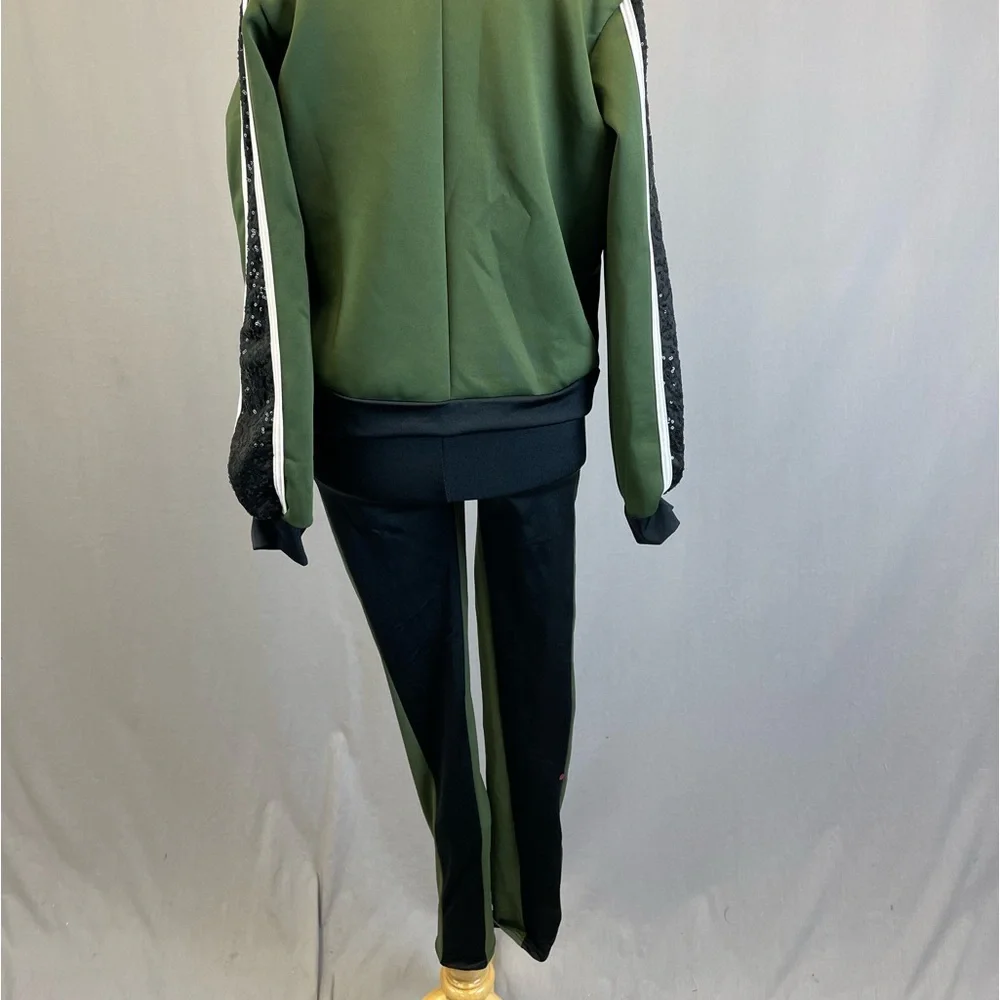 Weissman 2 piece olive green black dance costume youth large jacket pants